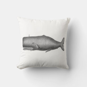 Vintage 19th Century Whale Drawing Throw Pillow