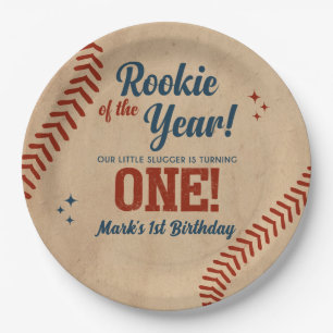 Vintage 1st Birthday Baseball Party Paper Plates