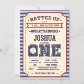 Vintage 1st Birthday Baseball Ticket Invitation