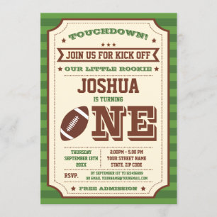 Vintage 1st Birthday Football Ticket Invitation