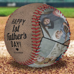 Vintage 1st Father's Day Memento Baseball<br><div class="desc">Personalized new dad fathers day baseball featuring a rustic vintage brown leather background,  the text "happy 1st father's day",  a cute heart,  and the childs name. Plus 4 family photos for you to customize with your own to make this an extra special dad gift.</div>