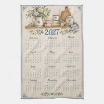 Vintage 2027 Calendar Kitchen Dish Towel