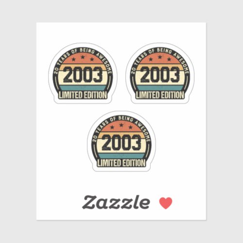 Vintage 20 Year Old Birthday Gifts 2003 Retro 20th Sticker