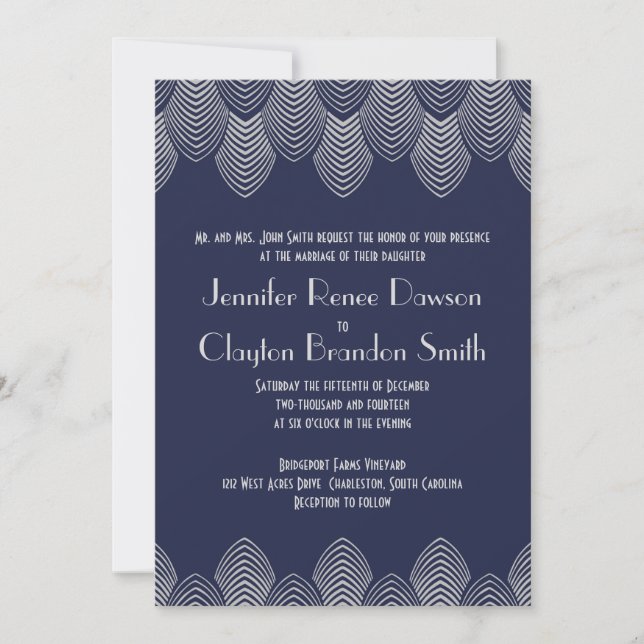 Vintage 20's Art Deco Scallop Wedding Invitation (Front)