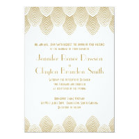 Vintage 20's Art Deco Scallop White Gold Wedding 5x7 Paper Invitation Card
