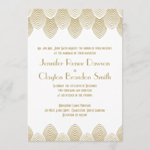 Vintage 20's Art Deco Scallop White Gold Wedding Invitation
