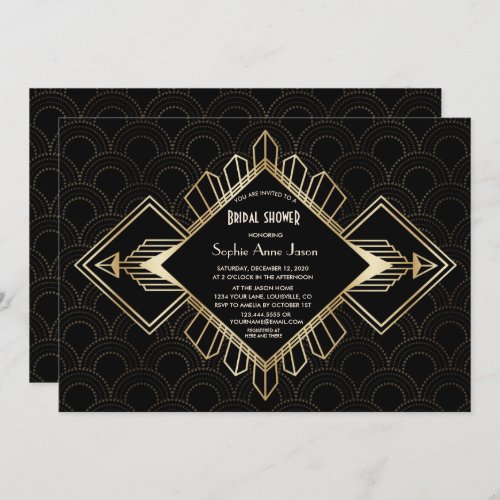 Vintage 20s Gold Black Great Gatsby Bridal Shower Invitation