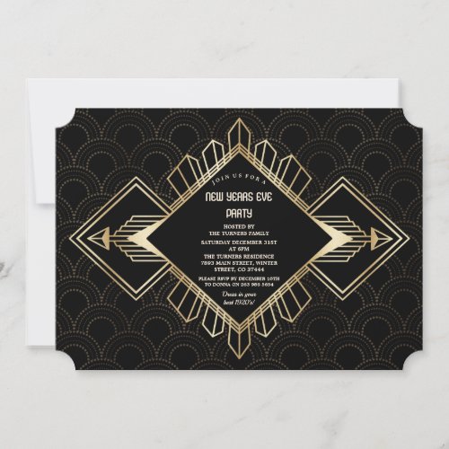 Vintage 20s Gold Black Great Gatsby New Years Eve Invitation