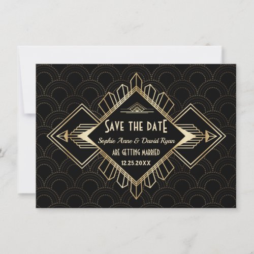 Vintage 20s Gold Black Great Gatsby Wedding Save The Date