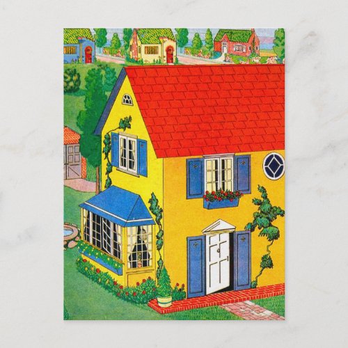 Vintage 20s Toy House Doll House Illustration Postcard