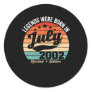 Vintage 20th Birthday Legends Were Born In July Classic Round Sticker