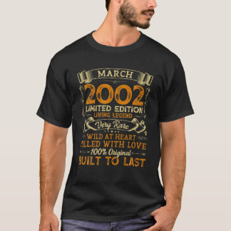 Vintage 20Th Birthday March 2002 20 Years Old Gift T-Shirt