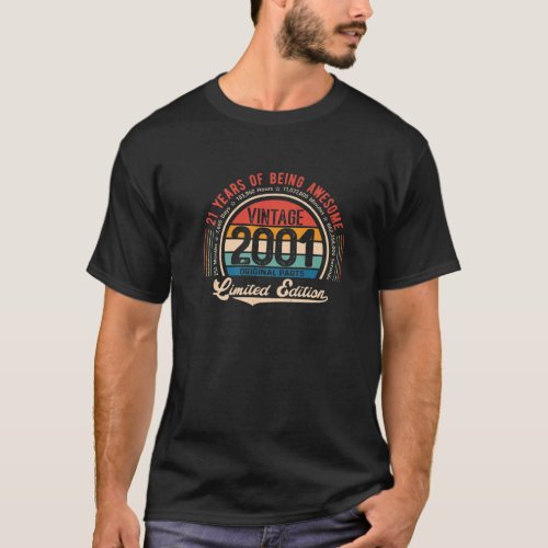 Vintage 21St Birthday 21 Years Of Being Awesome Bo T_Shirt