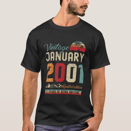 Vintage 21St Birthday January 2001 21 Years Old T_Shirt