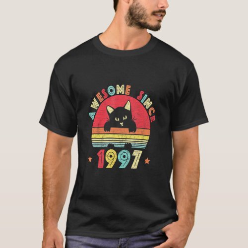 Vintage 25th Birthday Awesome Since 1997 Retro Cat T-Shirt
