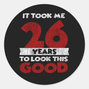 Vintage 26 Years Old Funny 26th Birthday Gift Classic Round Sticker