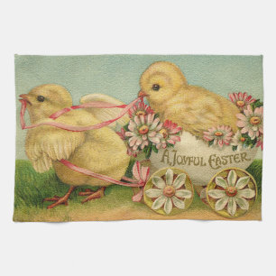 Vintage 2 Chickens Easter Holiday Kitchen Towel