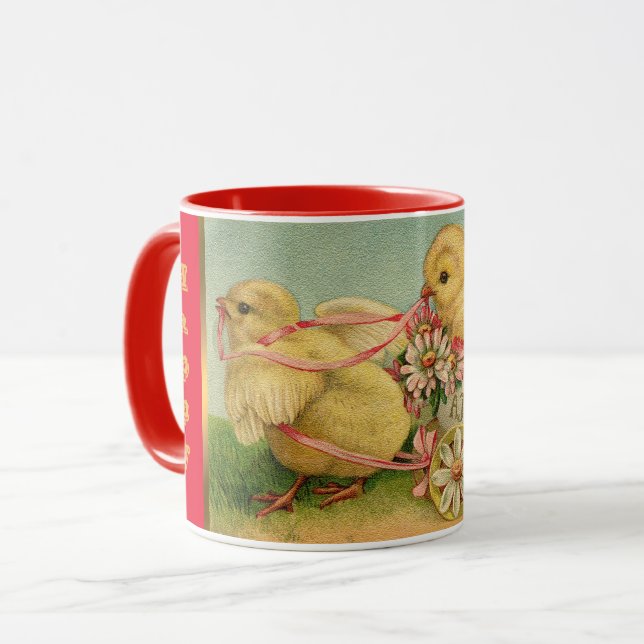 Vintage 2 Chickens Easter Holiday Mug (Front Left)