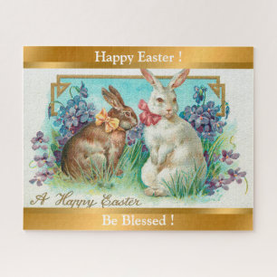 Vintage 2 Rabbits Easter Eggs Holiday Jigsaw Puzzle