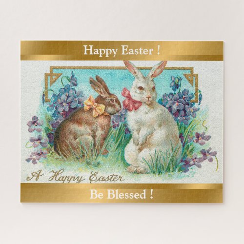 Vintage 2 Rabbits Easter Eggs Holiday Jigsaw Puzzle