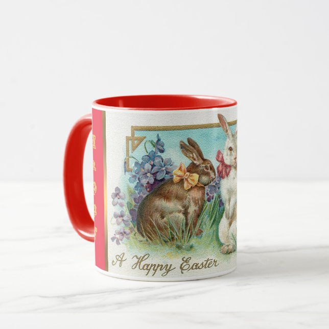 Vintage 2 Rabbits Easter Eggs Holiday Mug (Front Left)