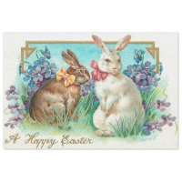 Vintage 2 Rabbits Easter Eggs Holiday Tissue Paper