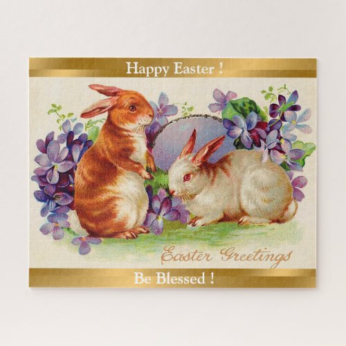 Vintage 2 Rabbits Easter Holiday Jigsaw Puzzle