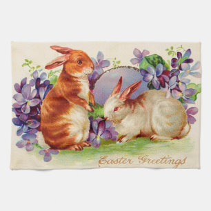 Vintage 2 Rabbits Easter Holiday Kitchen Towel