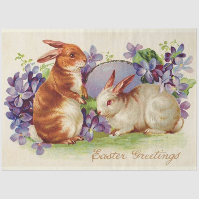 Vintage 2 Rabbits Easter Holiday Tissue Paper (Front)