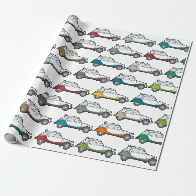 Vintage 2cv Deux Chevaux Mix Wrapping Paper (Unrolled)