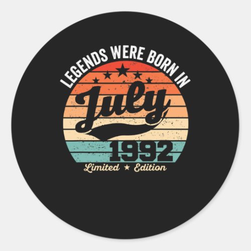Vintage 30th Birthday Legends Were Born In July Classic Round Sticker