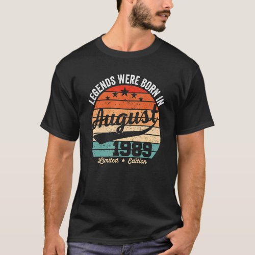 Vintage 33th Birthday Legends Were Born In August  T_Shirt