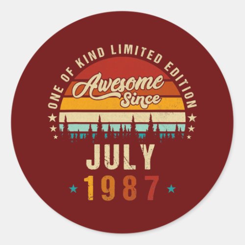 Vintage 35th Birthday Awesome Since july 1987 Classic Round Sticker