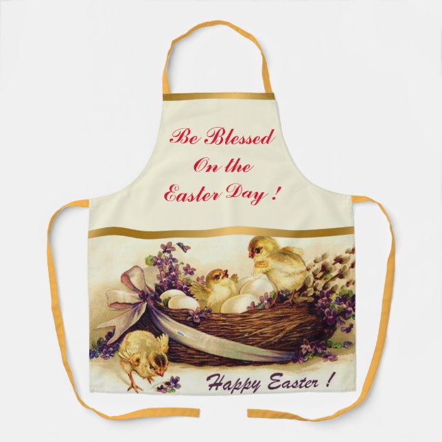Vintage 3 Chickens And Eggs Easter Apron (Front)