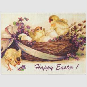 Vintage 3 Chickens And Eggs Easter Holiday Tissue Paper