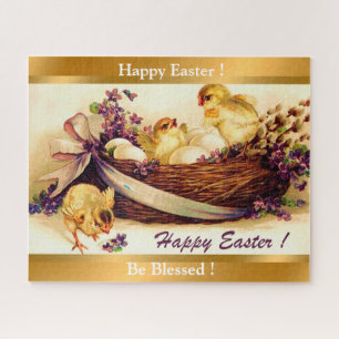 Vintage 3 Chickens And Eggs Easter Jigsaw Puzzle