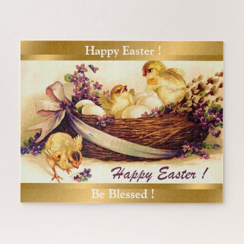 Vintage 3 Chickens And Eggs Easter Jigsaw Puzzle