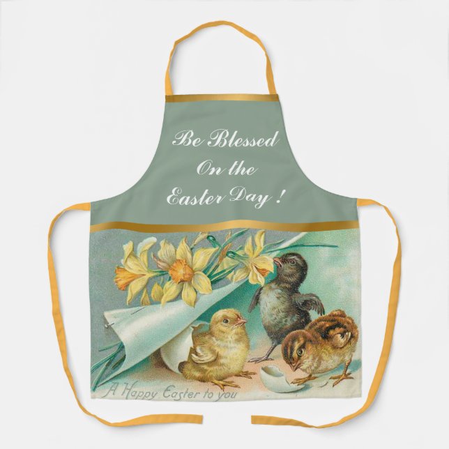 Vintage 3 Chickens Easter Holiday Apron (Front)