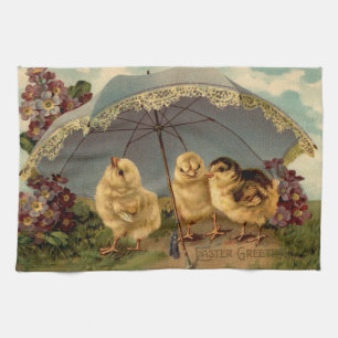 Vintage 3 Chickens Easter Holiday Kitchen Towel