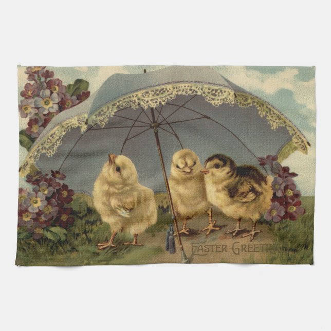 Vintage 3 Chickens Easter Holiday Kitchen Towel (Horizontal)
