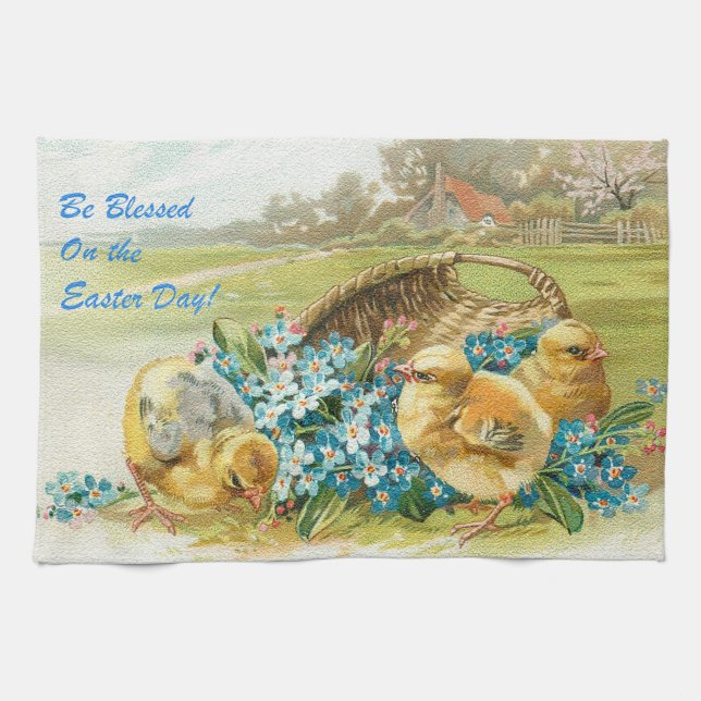 Vintage 3 Chickens Easter Holiday Kitchen Towel (Horizontal)