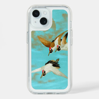 Vintage 3 Crane Flying & Moon Japanese Art Print iPhone 15 Case