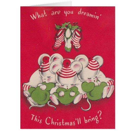 Vintage 3 Cute Mices Dreaming on Christmas Eve (Front)