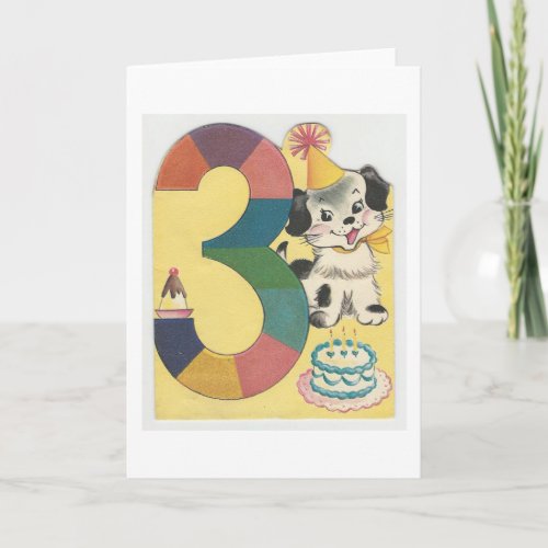 Vintage 3 Year Old Happy Birthday With Dog Card