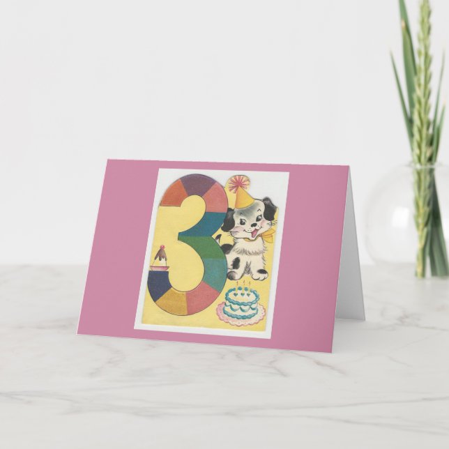 Vintage "3 Year Old" Happy Birthday With Dog Card (Front)