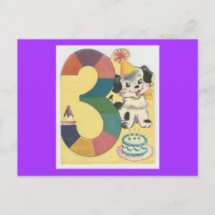 Vintage "3 Year Old" Happy Birthday With Dog Postcard