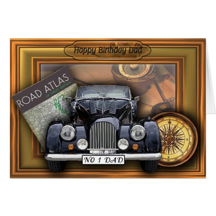 Vintage 3D Car   Happy Birthday Dad Greeting Card