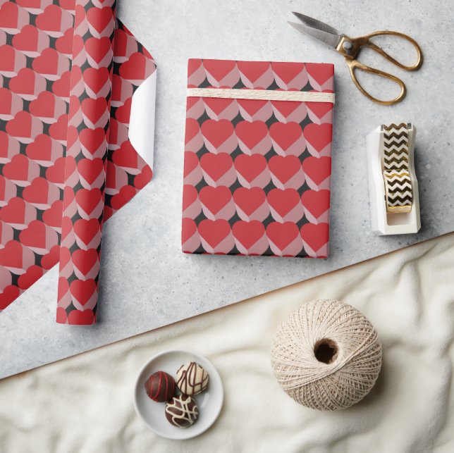 Vintage 3D Red Heart Pattern  Wrapping Paper (Crafts)