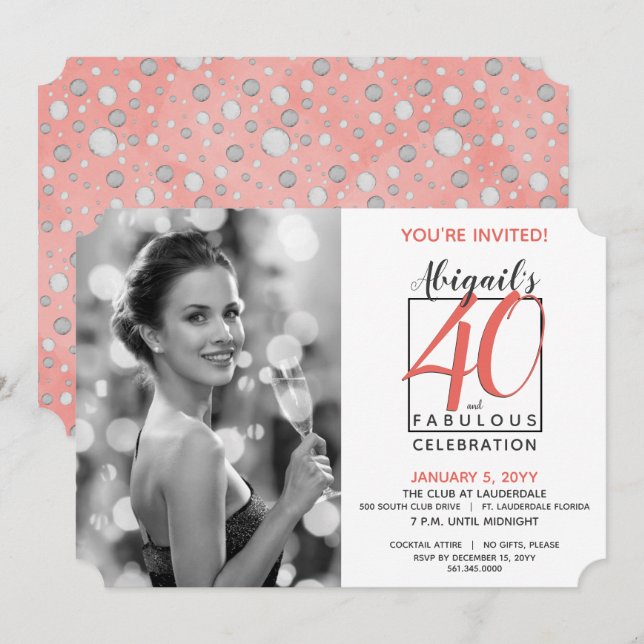Vintage 40 and Fabulous Any Number Birthday Invitation (Front/Back)