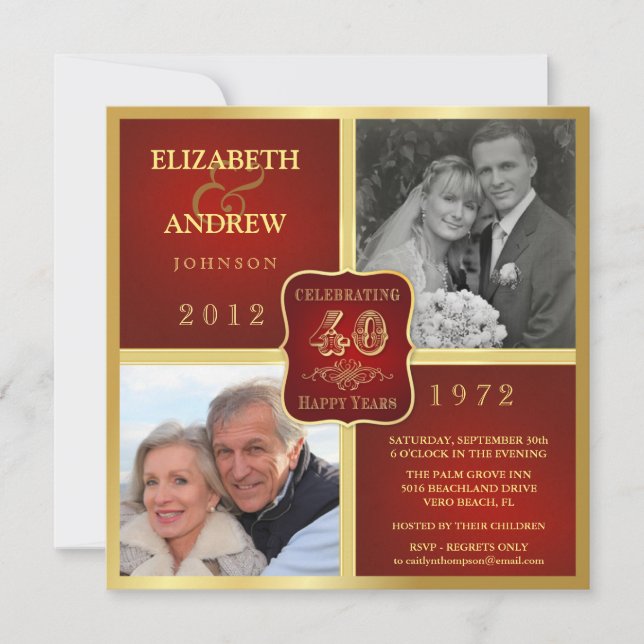 Vintage 40th Anniversary Fancy 2 Photo Invites (Front)